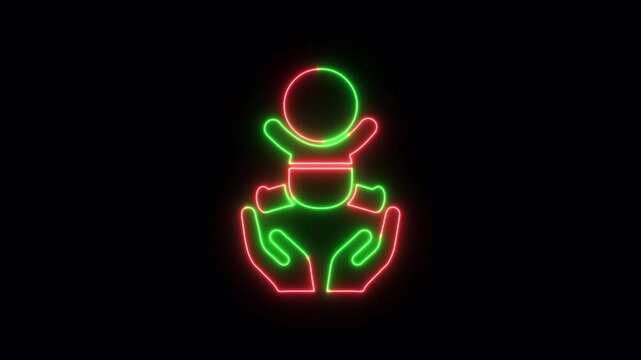baby care , toddler or infant care flat neon icon video animation for apps and websites	
