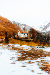 mountain church in winter, Lecco, Italy