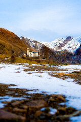 mountain church in winter, Lecco, Italy