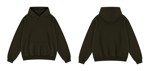 Blank Dark Brown Oversized Hoodie Mockup Front and Back Views on Transparent © Drip