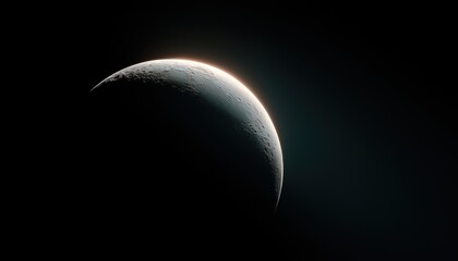 Crescent Moon Shining In The Night Sky: A Glimpse Of The Lunar Beauty From Afar, Illuminating The Dark Night.