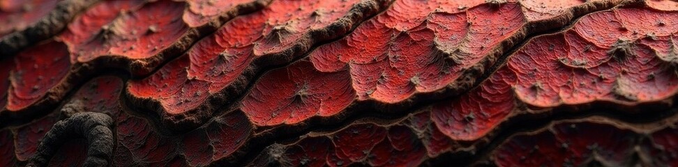 Deeply furrowed, scaly bark; fibrous, reddish-brown tones , nature photography, high-res image, textured background