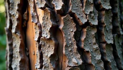 Deeply textured, furrowed bark; ancient, weathered wood , photography, rustic, detail