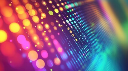 Futuristic network matrix displaying glowing circles and lines, creating a dynamic visual representation of digital information flow and technological connection