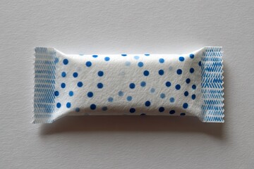 Folded wrapper with blue polka dots