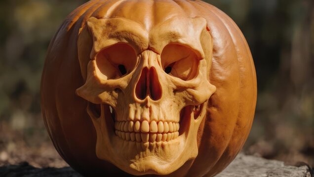 Skull Carved Pumpkin for Halloween Decoration. - Powered by Adobe