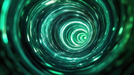 Dynamic abstract light tunnel swirling with bright green and blue glowing particles, depicting speed, technology, and futuristic concepts in an energetic continuous circular motion