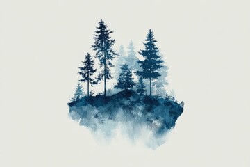 Silhouetted trees on a misty island