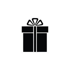 Black and white gift box with ribbon icon