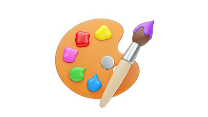 Colorful Paint Palette and Brush on White Background