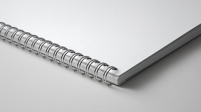 A close-up shot focusing on the details of the spiral notebook's white pages and metallic binding