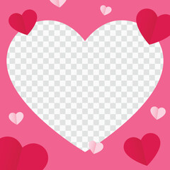 Heart Photo Frame Template or Border with Red and Pink Paper Cut Hearts and Copy Space, Happy Valentine's Day