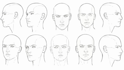 Fototapeta premium Collection of Male Face Studies in Various Angles and Expressions.