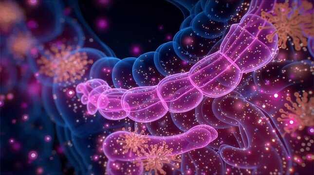 Dynamic animations illustrate the process of digestion and the role of gut bacteria in maintaining overall health