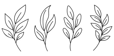 Botanical Branch Outlines Delicate line art of leaves and branches arranged in an aesthetically pleasing pattern. capturing the serenity and symmetry.