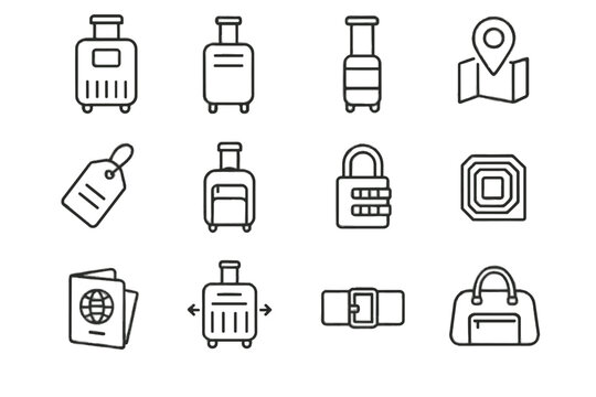 Travel compartment luggage bag icons vector rolling tag smart icon digital handle