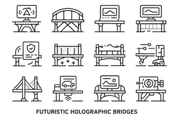 Environment interface panel suspension bridge railing icon walkway vector futuristic digital