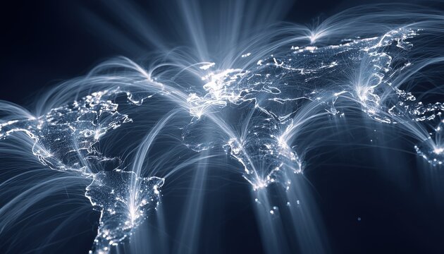 Modern Internet Network Connection Technology Using High-Speed Internet And Fast Wireless Data Transmission On Global Connection Network World Map