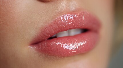 Fototapeta premium Glossy Perfection Close-Up of Nude Lip Shine