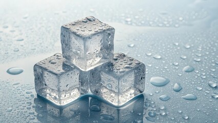 Glistening Ice Cubes Stacked with Water Droplets