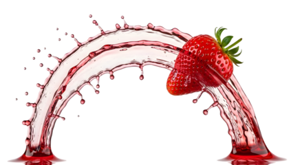 Strawberry isolated on transparent background with juice arch