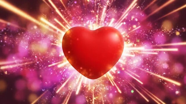 Colorful Saint Valentin Heart Burst With Radiant Light Rays