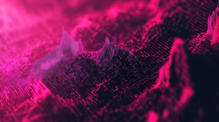 Abstract digital landscape showing vibrant pink and purple peaks and valleys, representing data flow, network connections, or sound waves in a futuristic technological environment