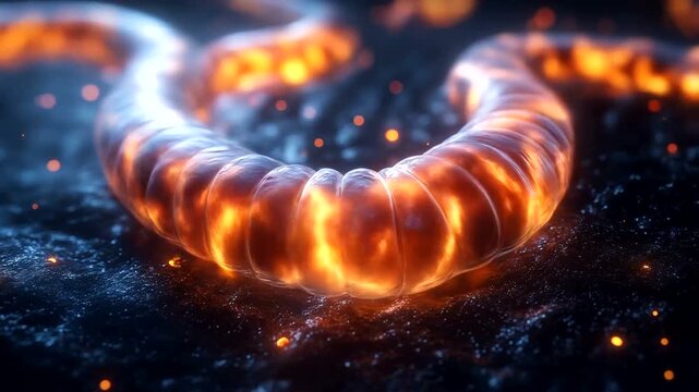 Abstract glowing organic tube structure with particles.