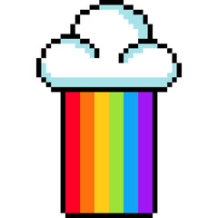 Pixel Rainbow Cloud Icon, Rainbow with cloud, arcade game style, video game objects 