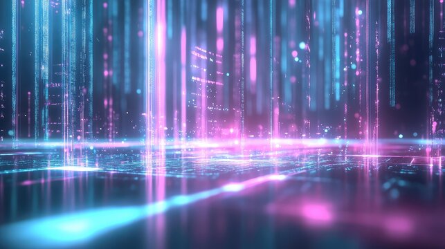 Abstract digital scene displaying illuminated data streams and particle flows creating a modern technology background, representing big data and network connections - Powered by Adobe