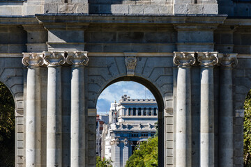 Puerta de Alcala arch opening to Madrid city