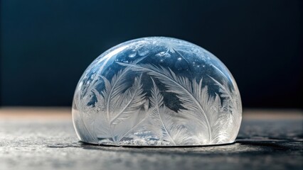 Intricate ice sphere with delicate frost patterns