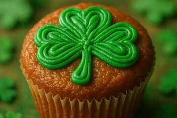 Festive cupcake with green shamrock decoration perfect for st. patrick s day celebration and party themed events