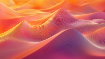 Abstract digital waveform landscape of undulating curves with a soft orange to purple gradient, evoking flowing data visualization, futuristic network motion and vibrant energy