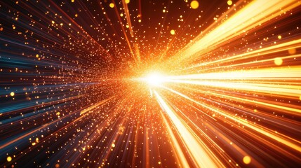 Naklejka premium Visualizing abstract energetic light trails and dynamic particles moving towards a bright central point, representing concepts of data flow, technology, and rapid communication in a digital space