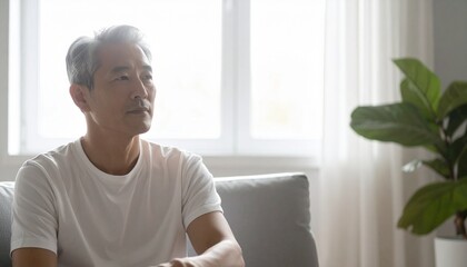 Thoughtful Man Sitting by Window, Calm Mindfulness and Modern Lifestyle Concept