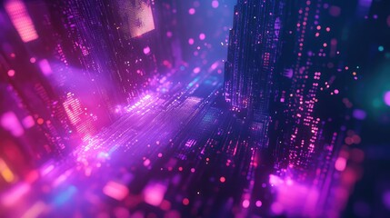 Abstract cityscape depicting a vibrant digital network with glowing data lines and intricate circuit patterns, representing future technology and global connectivity