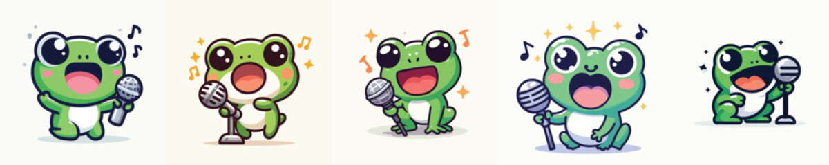 vector cute frog singing using a microphone