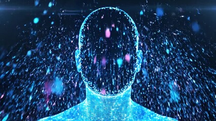 Futuristic Digital Human Head Dissolving into Data Stream. - Powered by Adobe