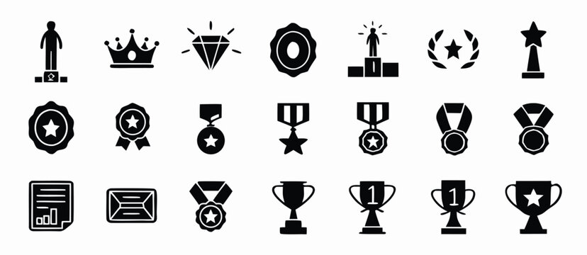 Reward icon set. Award, prize and medal symbol. Vector illustration.