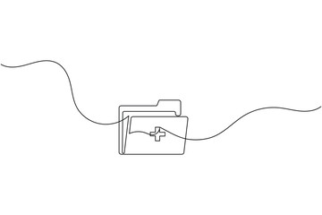 Obraz premium Single Line Drawing of Medical Folder with Cross Patient Records