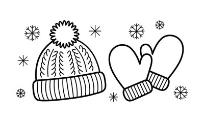 winter hat and mittens with snowflakes