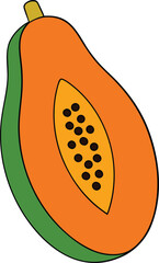 Papaya Fruit Orange Flesh Seeds Transparent Background
