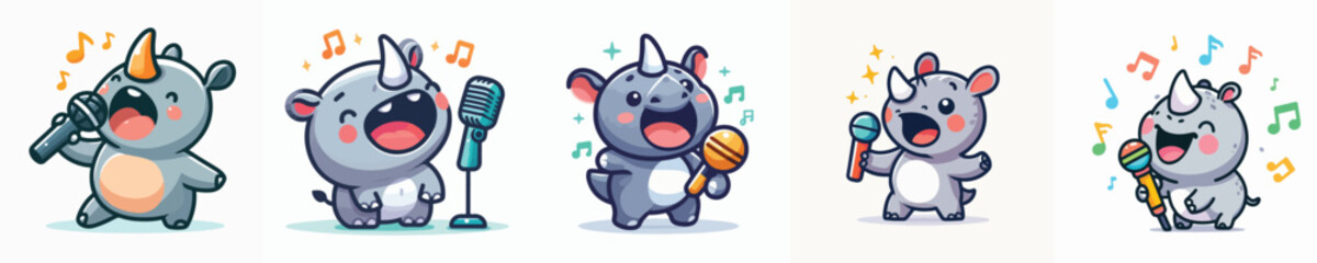 vector of cute rhino singing using a microphone © sarah16blakeyxh2