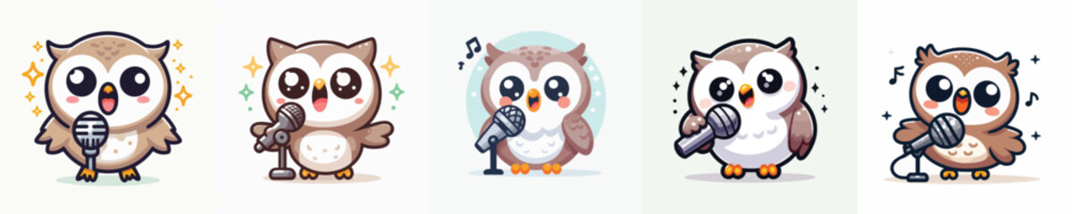cute owl vector singing using microphone