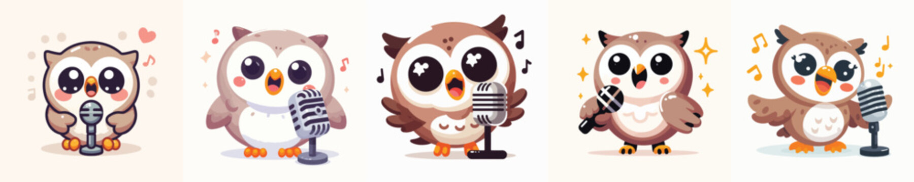 cute owl vector singing using microphone