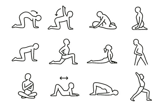 Standing neck mobility backward spine core bend icon thoracic pose stability vector