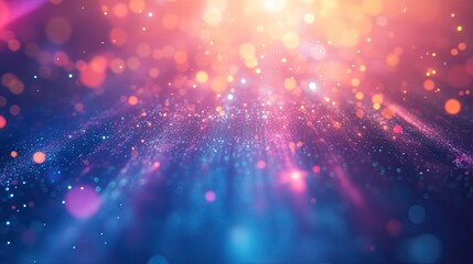 Fototapeta premium Abstract glowing particles and sparkling light creating a vibrant bokeh effect, presenting a dynamic background with shifting colors and ethereal light rays