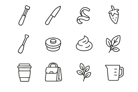 Vector lunch knife strawberry garnish minimalist leaf foam icons citrus icon smoothie