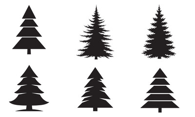 Obraz premium Set of six black silhouette christmas tree icons and shapes